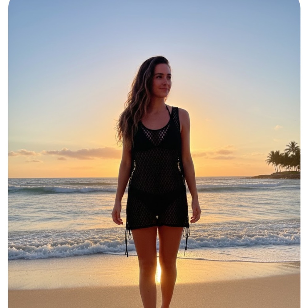 Women’s Black Crochet Cover-Up Swim Dress - Unbranded